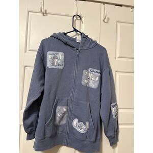 NWT Disney LILO STITCH Embroidered Patches LT Blue Full Zip Hooded JACKET Size L